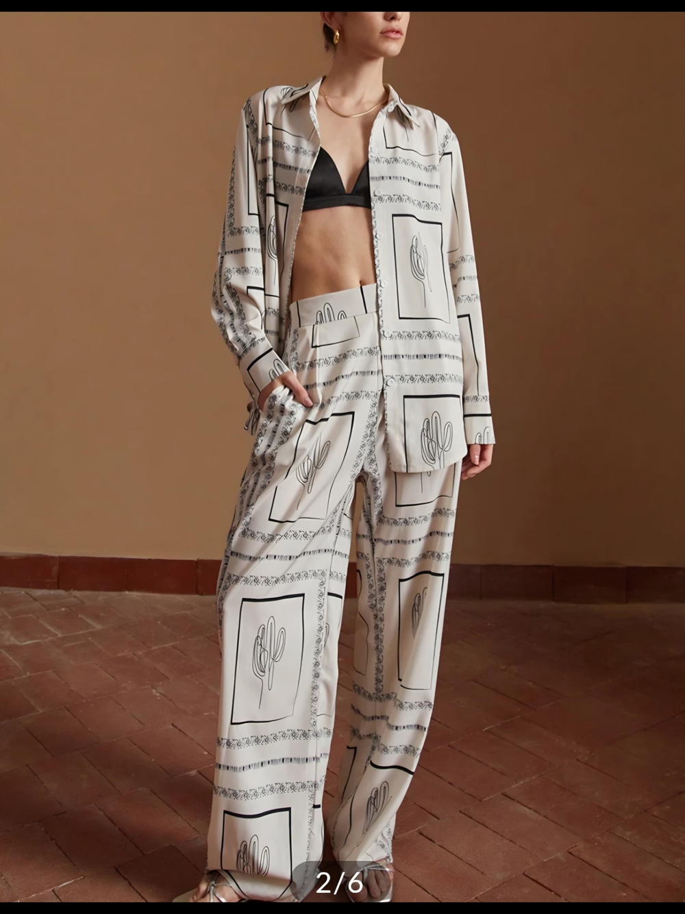 Commense Satin Cactus Print Pants 
